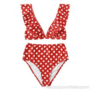 SweatyRocks Women's Bathing Suits Print Ruffle Swimsuit Sexy Bikini Set Red B07HF8RKLQ
